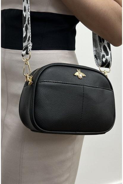 Black Bee Embellished Rounded Crossbody Bag In Black