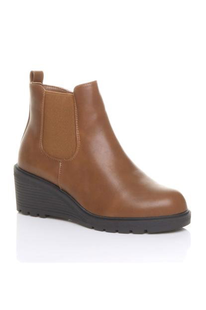 Black High Wedge Heel Ankle Chelsea Boots