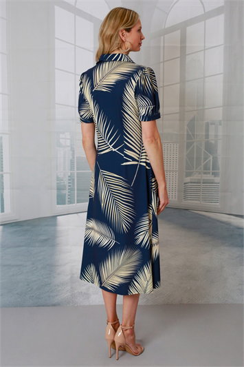Julianna Leaf Print Shirt Midi Dress g9269nav