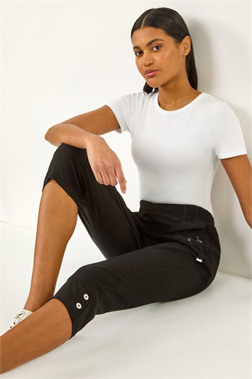 Black Zip Detail Bengaline Crop Trousers