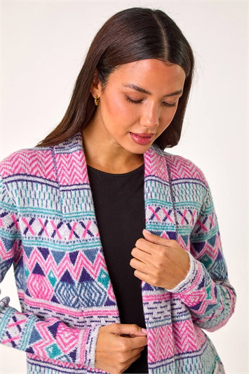 Pink Chevron Pattern Longline Cardigan