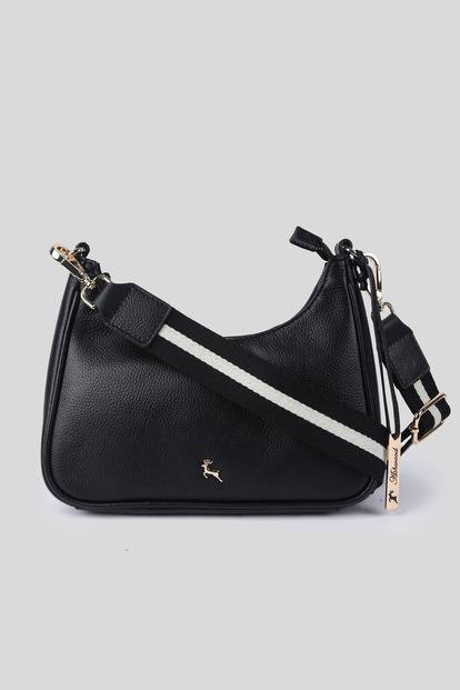 Black 'Bella Toscana' Real Leather Crossbody Bag With Webbing Strap