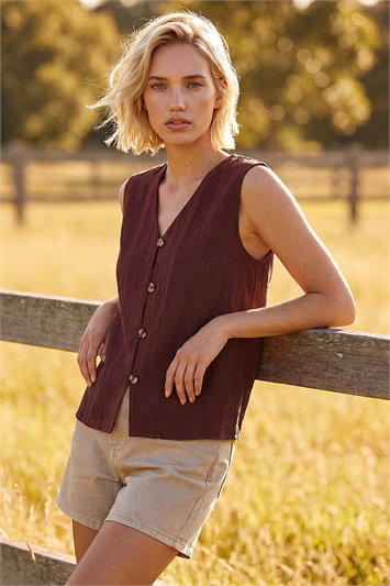 Crinkle Button Up Front Blouse 10233419