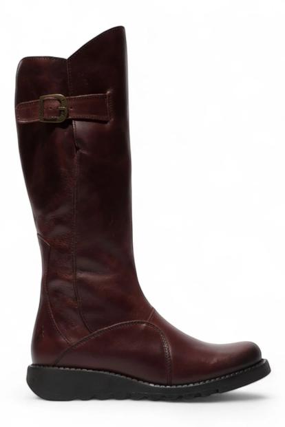 Red Womens Heel Knee High Zip Up Boots-Mol 2
