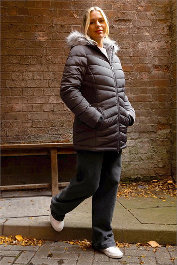 Faux Fur Hooded Quilt Coat 12030218