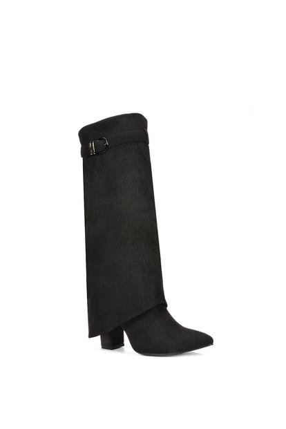 'Aaliyah' Fold Over Boots Block Heel Buckle Point Toe M000013972