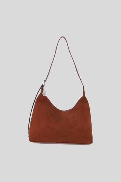 Brown Genuine Leather And Suede Shoulder Bag With Adjustable Strap