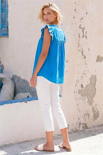 Embroidered Tie Front Top 20196509