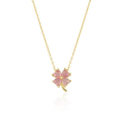 Metallic Four Leaf Clover Sterling Silver Necklace - Pink