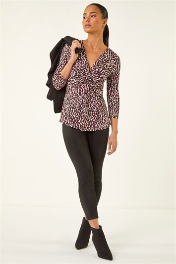 Petite Animal Print Twist Front Top 19501595
