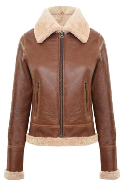 Brown Womens B3 Sheepskin Flying Jacket-Kano