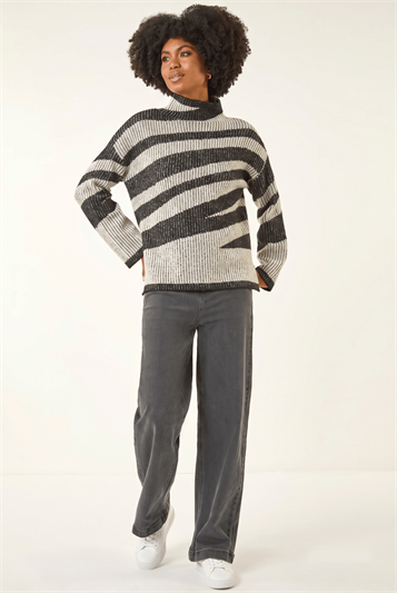 Grey Abstract Stripe Knit Jumper