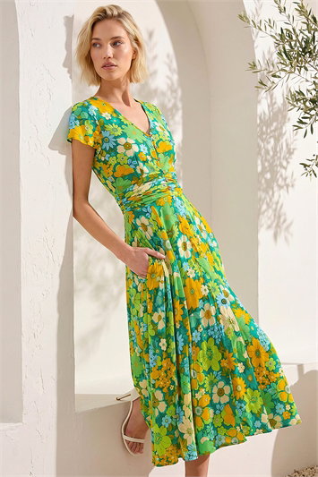 Floral Ruched Midi Dress 14841796