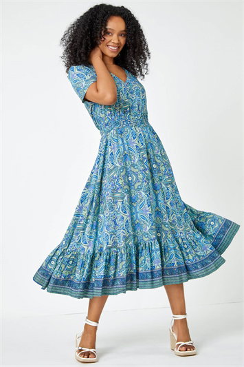 Petite Paisley Print Frill Hem Midi Dress 14388809
