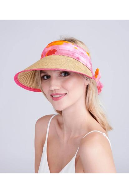 Pink Misha - Chiffon Tie Straw Visor - Hot Pink