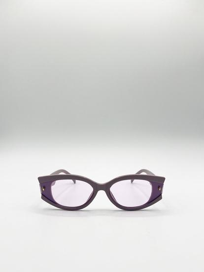 Purple Oval Rectangular Vintage Sunglasses In Purple
