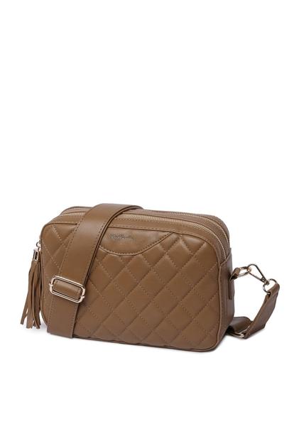 Brown Quilted Cross Body Camera Bag