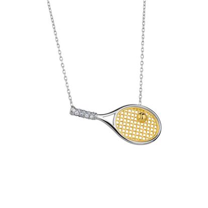 Metallic Sterling Silver Tennis Racket Necklace