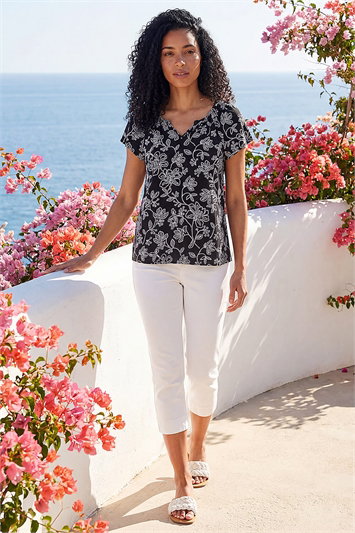 Textured Print V-Neck Vest Top 19442808