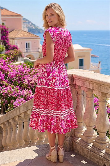Floral Print Ric Rac Midi Dress 14684372