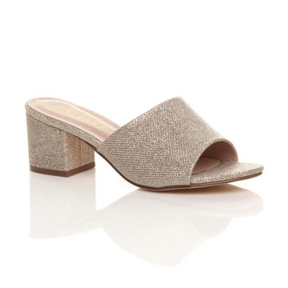 Mid Block Heel Peep Toe Mules Sandals M000034329