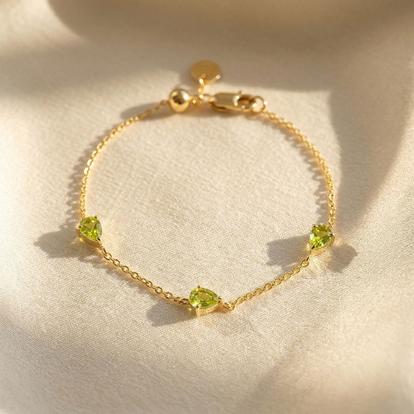 Green Peridot August Birthstone Minimalist Gold Bracelet