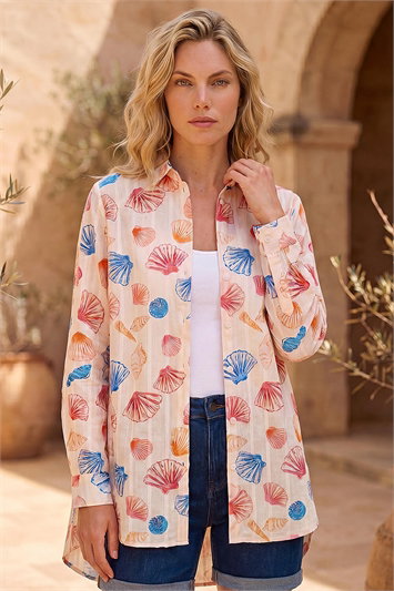 Pink Shell Print Textured Shirt