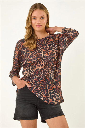 Brown Animal Print Stretch Top