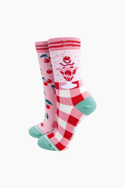 Pink Ice Cream Sundae Combed Cotton Odd Socks