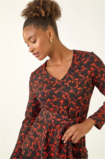 Orange Textured Crepe Tie Waist Top