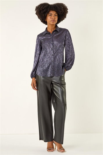 Foil Plisse Button Through Blouse 10134554