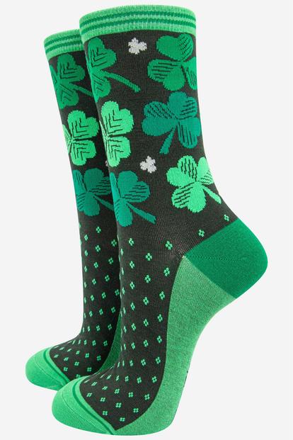 Green Irish Shamrock Bamboo Socks