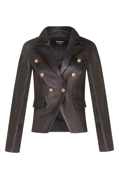 Black Leather Military Blazer Jacket-Newent