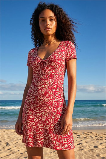 Red Dusk Abstract Print Stretch Dress