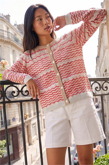 Pink Petite Chevron Knitted Cardigan