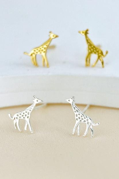 Metallic Sterling Silver Giraffe Dainty Stud Earrings