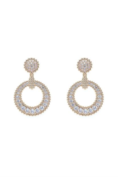 Metallic Gold-Colored Circular Drop Earrings