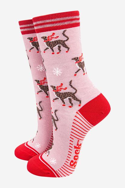 Pink Cheetahs Snowflakes Bamboo Socks