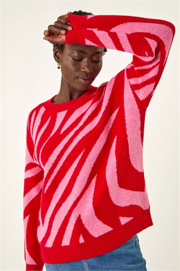 Red Colour Block Knit Jumper