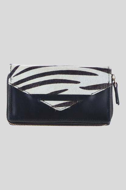 Black Hair-On Real Leather Rfid Zip-Around Purse