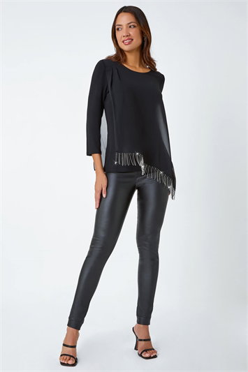 Asymmetric Hotfix Detail Overlay Tunic Top 19246708