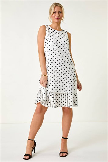 Petite Polka Dot Spot Print Pleated Shift Dress 14667238