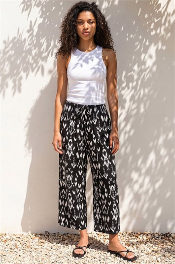 Black Petite Aztec Print Stretch Trouser