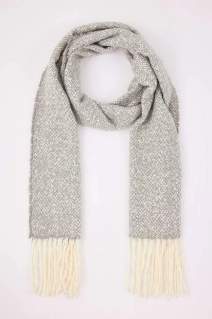 Red Contrast Tassel Marled Boucle Oversized Winter Scarf