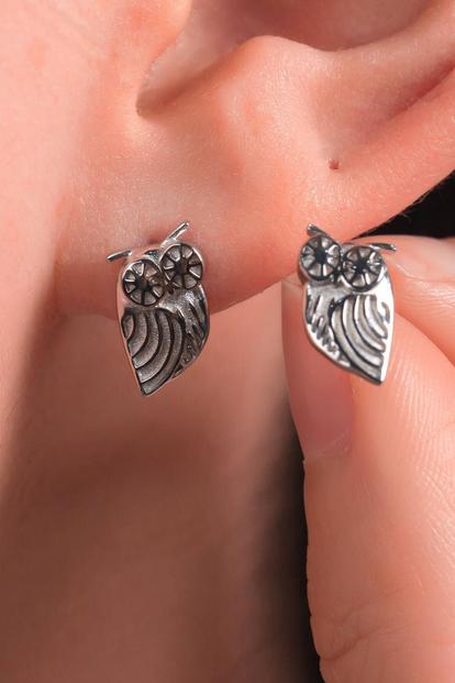 Metallic Owl Stud Earrings S925 Sterling Silver Bird Jewellery