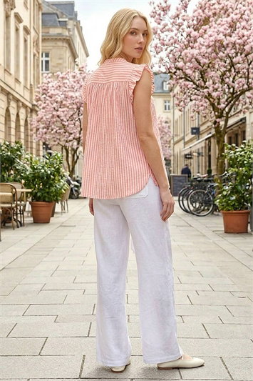 Stripe Print Frill Blouse 10138346