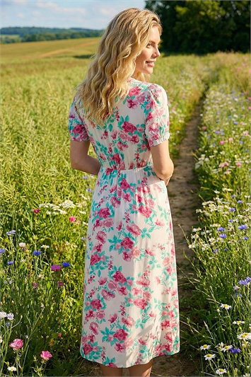 Floral Lace Trim Midi Dress 14832338