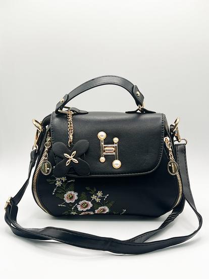 Black Embroidered Crossbody Bag