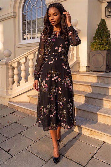 black floral dresses for women Featuring A Midi Length