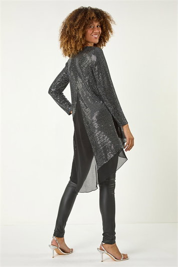 Chiffon Hem Sequin Stretch Tunic Top 19240085